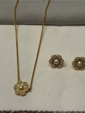 Kate Spade Gold-Tone Pearl Flower Necklace & Studs